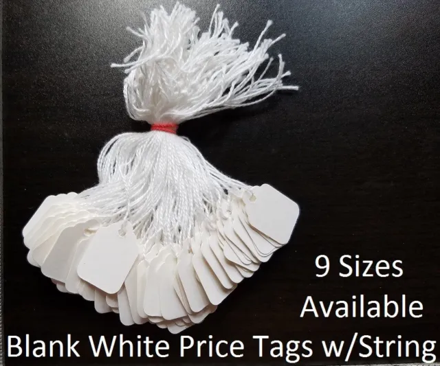 Blank White Merchandise Price Tags w/ String Retail Jewelry Strung Large Small