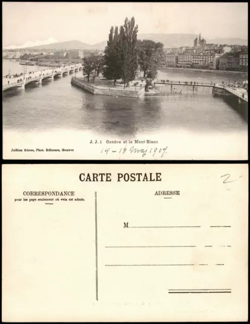 Ansichtskarte Genf Genève Stadt-Panorama und Mont-Blanc 1910