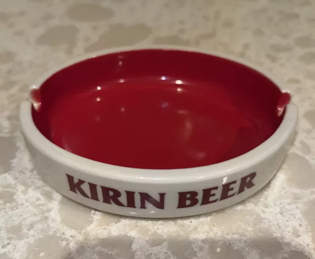 Kirin Beer Ceramic Advertising Ashtray Red & White Sakura Made in Japan