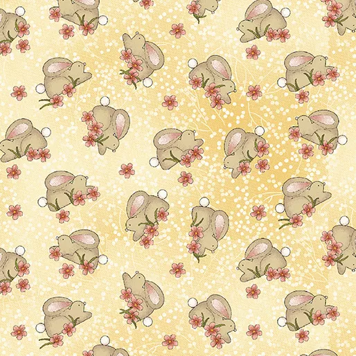 Fat Quarter Garden Days Hase Kaninchen gelb Baumwolle Steppen Nähen Stoff