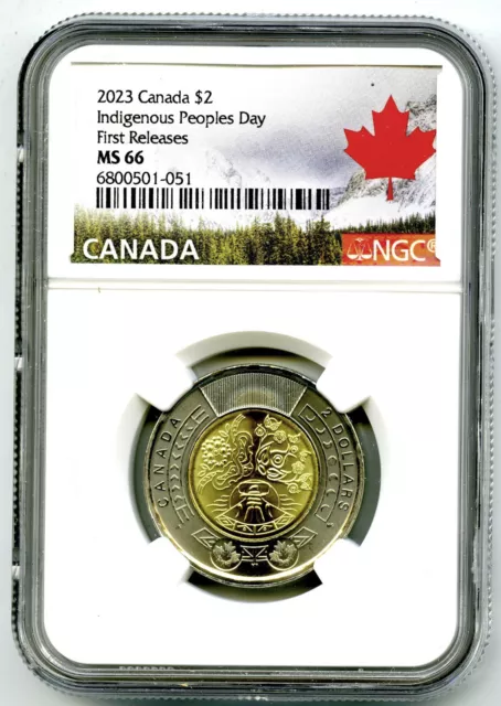 2023 $2 Canada Ngc Ms66 Indigenous Peoples Day Toonie Two Dollar First Releases