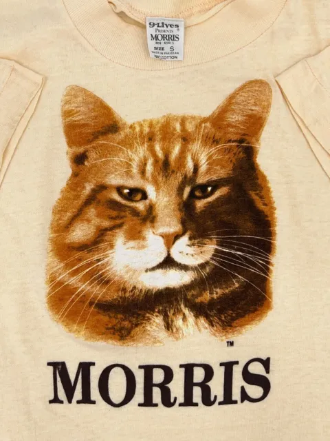 NOS vtg 80s MORRIS THE CAT 9 LIVES CAT FOOD T-Shirt XXS orange tabby tv ad thin