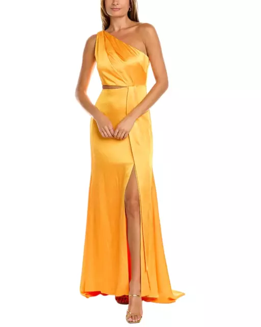 ML Monique Lhuillier Satin One Shoulder Cutout Gown 8B 1656