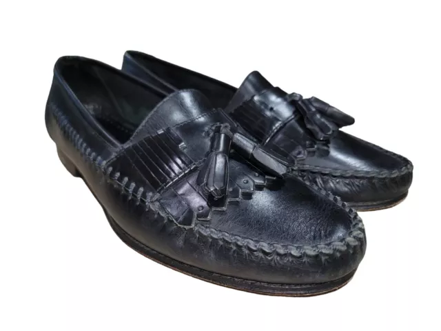 G. H. BASS Men's Black Tassel Kiltie Loafers Leather Slip On Shoes Sz 9 ...