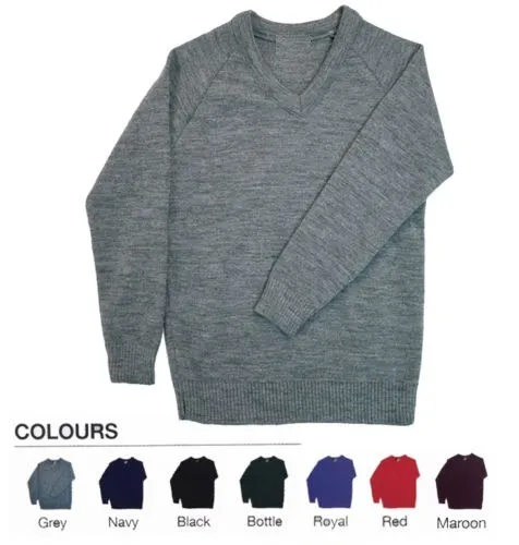 School Uniform V Neck Tank Top Kids Knitted Full Sleeve Jumper Schoolwear Top UK
