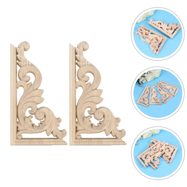 2 piezas Muebles decorativos elegantes apliques gabinete madera tallada onlay decoración del hogar
