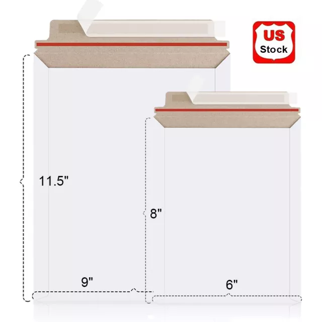 100-1000 Flat Photo Mailer Document Envelopes Cardboard Self Seal 9"x11.5" 6"x8"