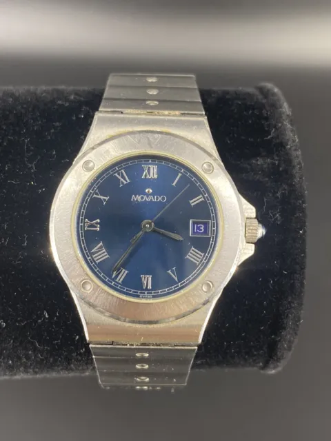 Vintage Movado Blue Dial Steel Women's Watch Ladies Wristwatch VG+