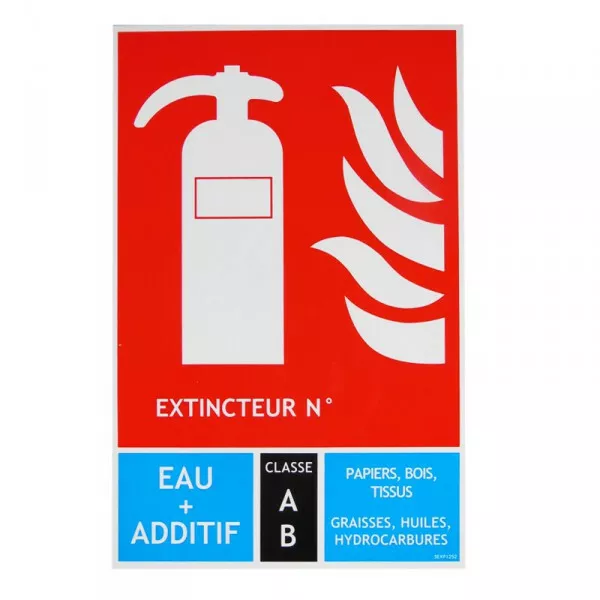 Panneaux extincteurs pour signalisation d'extincteur de type AB (eau+additif) NF