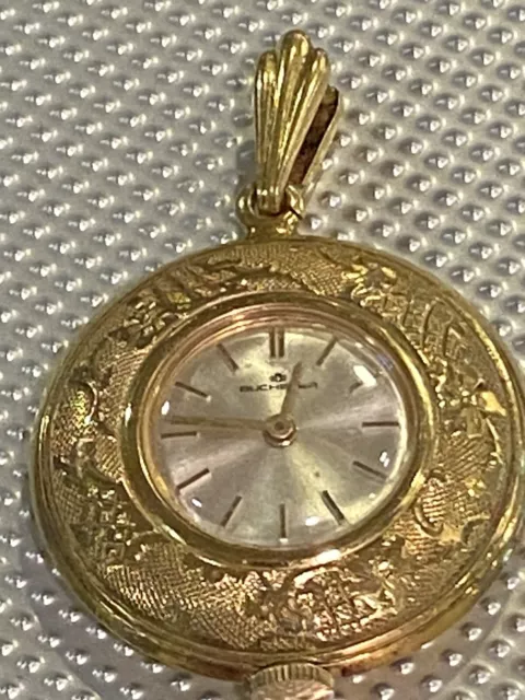 BUCHERER GOLD TONE METAL VINTAGE POCKET WATCH 17 JEWELS 30mm SWISS MADE 3