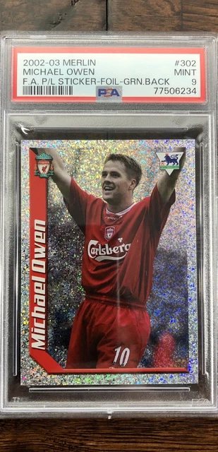 PSA 9, Pop 1 | Michael Owen 2002-03 Merlin FA Premier League Foil Sticker Green