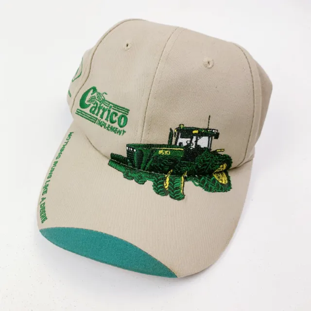Vintage 90s Carrico Implement John Deere Tractor Tan Strapback Dad Hat Cap