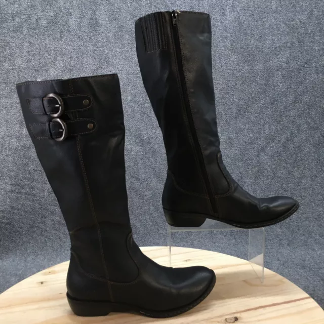 BOC Born Boots Womens 7.5 M Sharlene Tall Riding Black Leather Mid-Calf C15009