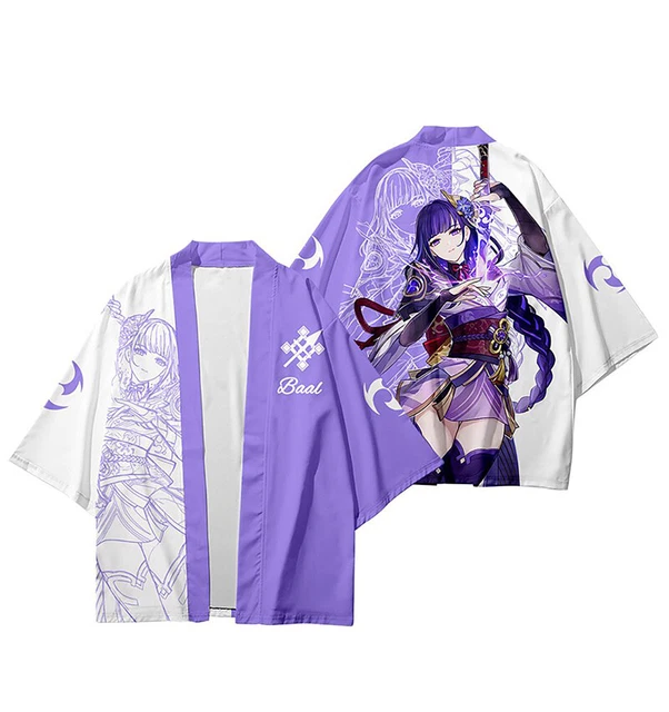 Kimono Haori violet et blanc Baal Raiden Shogun Electro