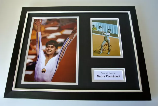 Nadia Comaneci SIGNED FRAMED Photo Autograph 16x12 display Olympic Gymnastic COA