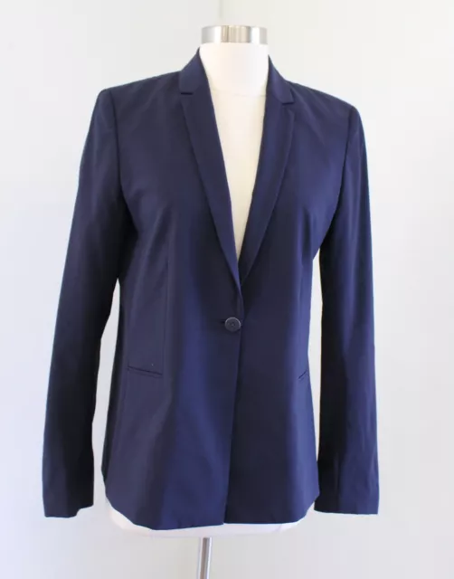 Elie Tahari Solid Navy Blue Darcy Blazer Suit Jacket Sz 8 Wool Blend One Button