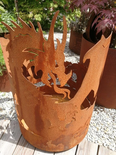 EDELROST FEUERSCHALE DRACHE Feuerschale Feuertonne Feuerstelle Metall ...