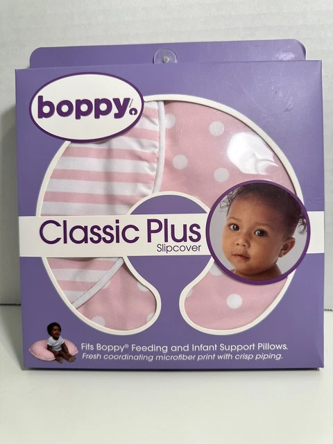 Boppy Pillow Cover Pink White Polka Dots Stripes Classic Plus Slipcover Unused