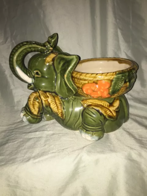 VTG Majolica Glazed Pottery Ceramic Beautiful Elephant Planter
