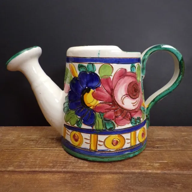 Ceramic Watering Can Vintage Indoor Flower Hand Painted Pottery Folk Art Vase