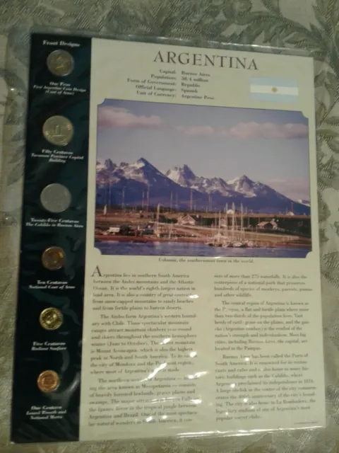 Coins from Around the World Argentina 6 coin Set 1992-1998 BU UNC 1 Peso 1995B
