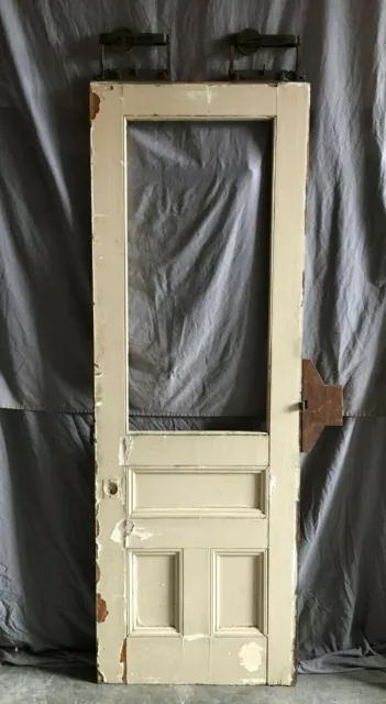 Antique Glass Pocket Door 31x89 With Track Parlor Room Chic VTG Old 1264-20B