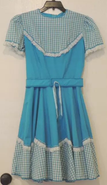 Vintage Kate Schorer Original Blue Gingham Check Prairie Square Dance Dress 12