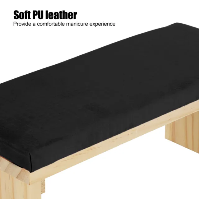 (Black)Nail Arm Rest Pillow Nail Art Hand Pillow Mat Soft PU Leather Wood