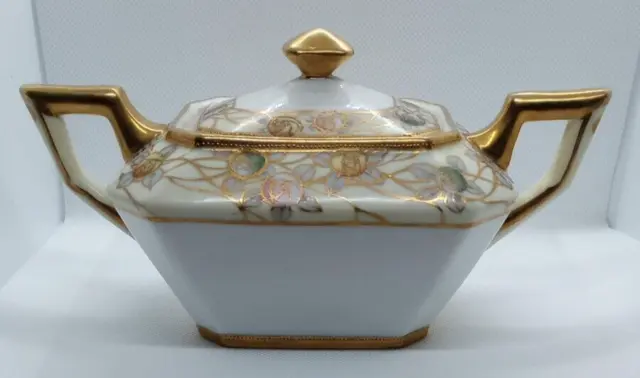 Vintage NIPPON - Sugar Bowl with Lid - Hand Painted Floral Design