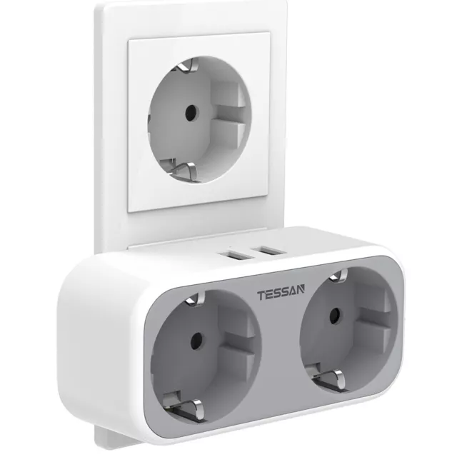 2-fach Mehrfachsteckdose Steckdose Adapter mit 2x USB Wandmontage Ladegerät weiß