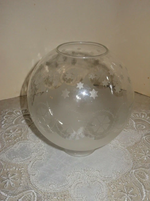 Vintage 6" GWTW Clear-Frosted Stars-Flower Glass Medium Round Lamp Shade-Globe