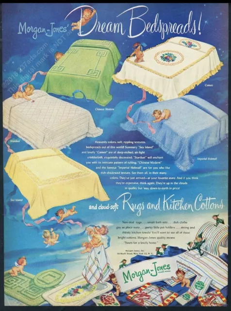 1950 cherub little baby angel art Morgan-Jones bedspread towels vintage print ad