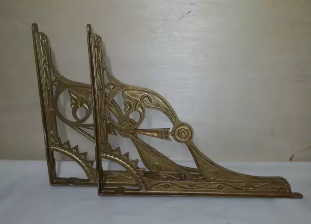 Pair Antique Victorian Aesthetic Movement Cast Iron Shelf Brackets