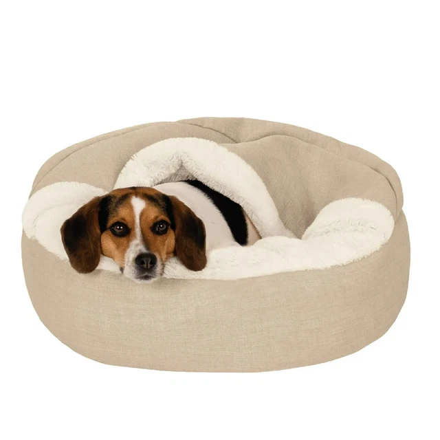 Pet Products Plush & Performance Linen Hooded Donut Pet Bed for Dogs & Cats - Fl