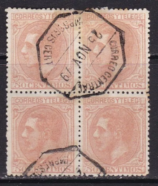 1875 - España - Edifil 206 - Bloque 4 - Matasello Correo Central - Cerfiticado