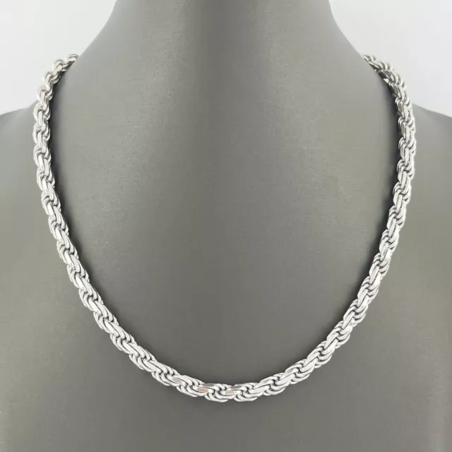 925 Sterling Silver Diamond Cut Rope Chain 5mm Mens Necklace Rhodium Finish