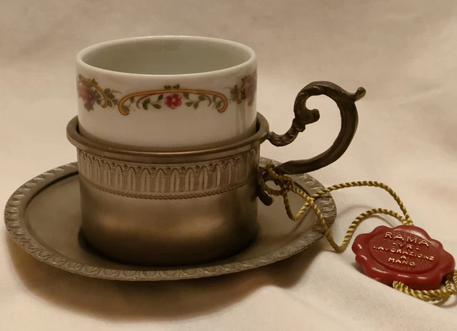 Tasse A Cafe Moka Ancienne En Porcelaine, Pestro Étain  95%