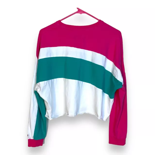 Le Tigre Women’s Long Sleeve T-Shirt Harper Cropped Pink Teal White Large 2