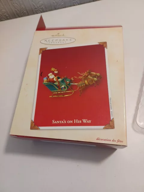 Hallmark Keepsake Ornament Santa's on His Way Reindeer Sleigh Christmas  2003