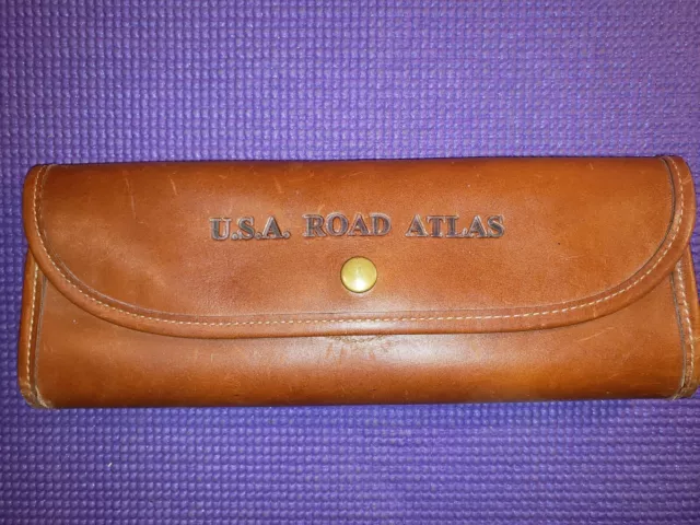 Vintage Leather U.s.a. Road Atlas Case With Rand Mcnally Road Atlas & Trip Plan