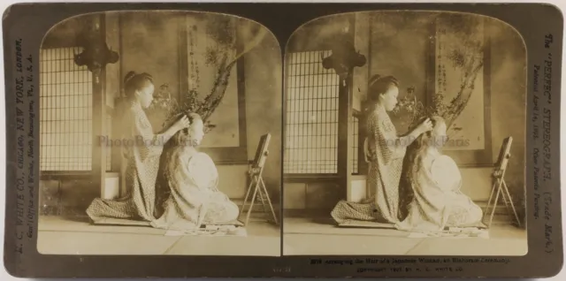 Japan Deux -frauen Prunk Frisur Foto Stereo Vintage 1901