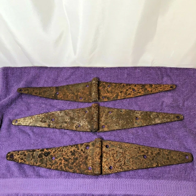3 Vintage Rusty Louisiana Barn Farm Gate Steel Strap Hinges 20" Wide 4" Center