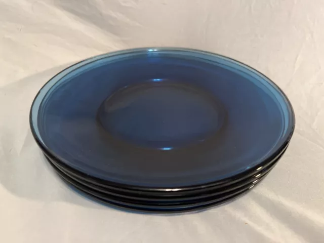 4 Vintage Anchor Hocking Cafe Cobalt Blue Glass 8" Salad Dessert Plates