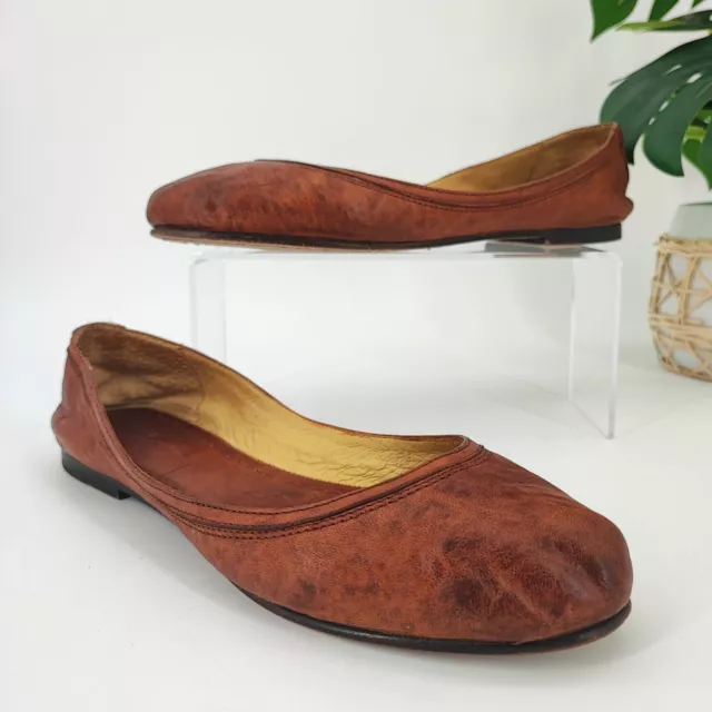 Frye Women's Carson Brown Leather Flat Ballet Shoes Size 11