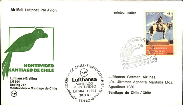 LUFTHANSA LH504 Erstflug MONTEVIDEO - SANTIAGO DE CHILE Briefmarke Stamp URUGUAY