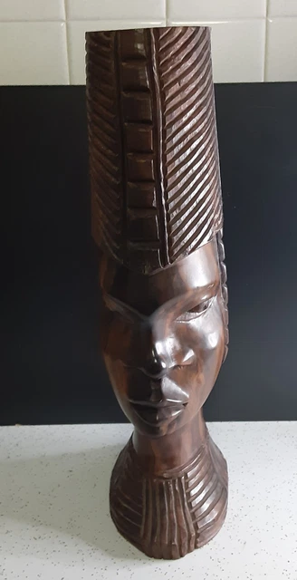 Original Vintage Ebony Carved Ashanti African Princess Bust