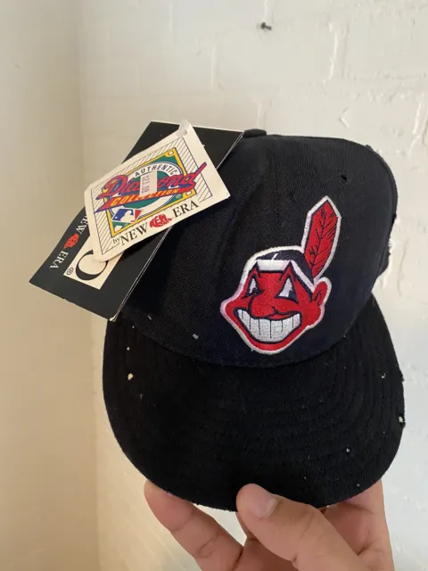 vintage Diamond new era cleveland indians hat Fitted Distressed NWT  1/10,000