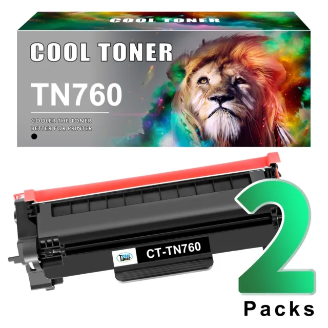 2PK High Yield TN760 Toner Cartridge For Brother MFC-L2710DW HL-L2395DW Toner