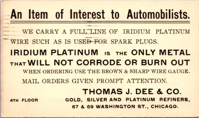 Advertising PC Thomas J. Dee & Co Gold Silver Platinum Refiners Chicago Illinois