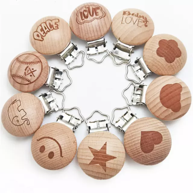 5pcs Round Wooden Baby Printing Pacifier Clips Holders Accessories Baby Teether